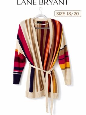 Lane Bryant Cream Multicolor Striped Wrap Cardigan Sweater